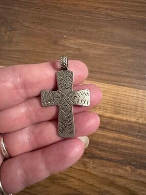 Textured VINTAGE STERLING SILVER Cross Pendant